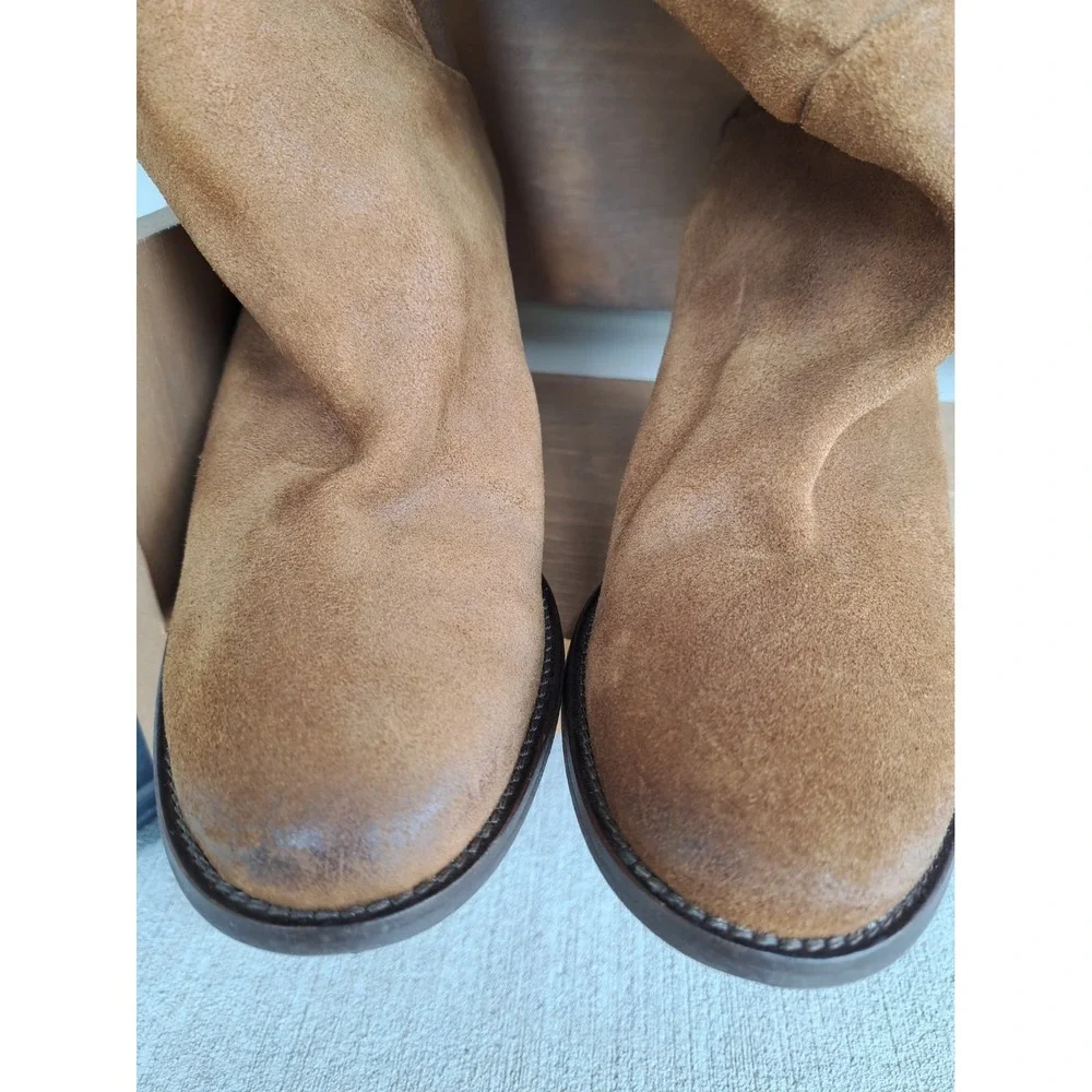 Free People Women's Brown Leather Suede Knee Length Buttons Eu 40 US 9.5-10 Heel